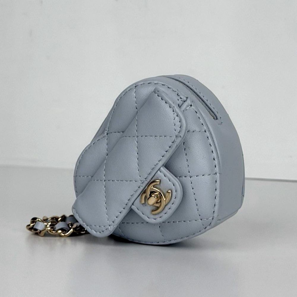 Chanel CC In Love Heart Mini Bag Charm in Light Blue Quilted Lambskin U-3